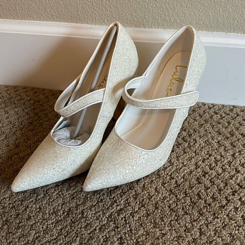 Lulus White Sparkle Block Heel